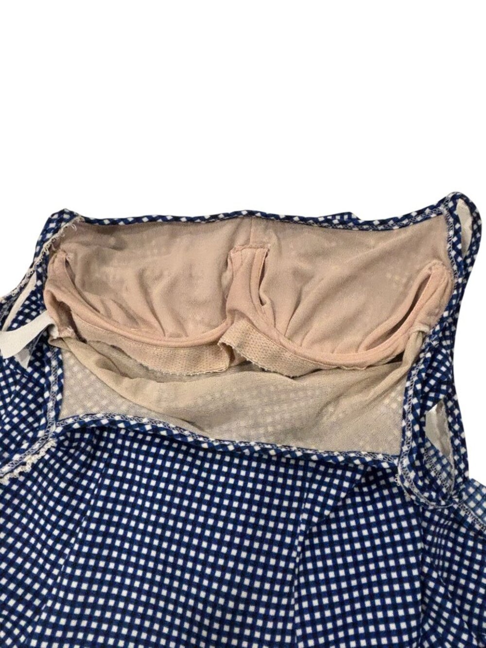 Beach House by Gabar Blue Gingham Tankini Swim Top Size 8 Built-In Shelf Bra Y2K - Picture 5 of 8